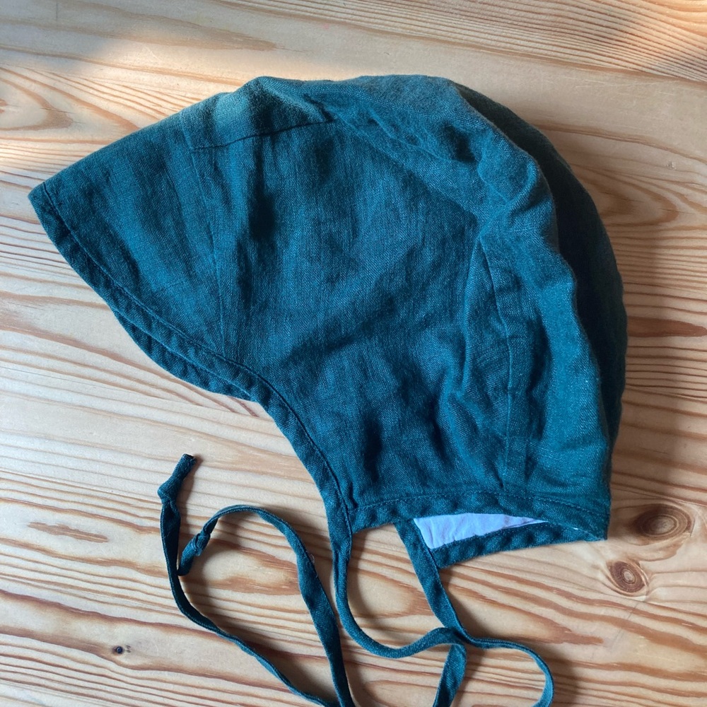 Briar Linen Forest Green Brimmed Bonnet 18-24 months